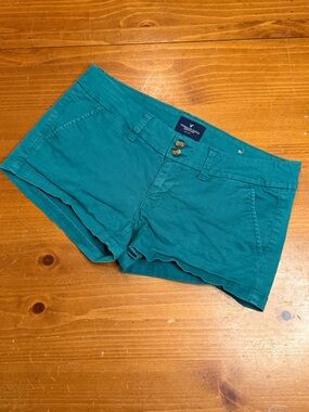 American Eagle Outfitters Teal High-Rise Cotton Blend Shorts